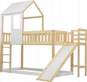 Gyerek emeletes ágy Ágy faház tetővel Csúszda 90x200cm