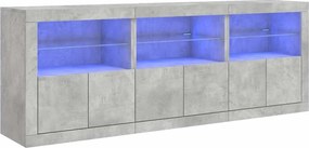 vidaXL betonszürke tálalószekrény LED-világítással 181,5x37x67 cm