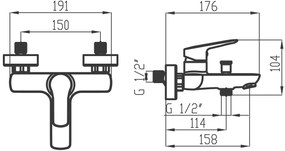 Novaservis Metalia 54, kád csaptelep pontos zuhanykészlettel 150 mm, króm, 54020-0