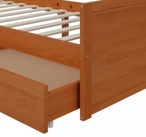 mézbarna tömör fenyőfa ágykeret fiókkal 90 x 200 cm