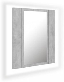 betonszürke akril LED-es tükrös fürdőszobaszekrény 40x12x45 cm
