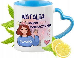 Kék bögre szív alakú füllel Natalia számára Ideális Ajándék