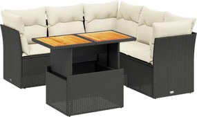 vidaXL 5 részes fekete polyrattan kerti kanapészett párnákkal