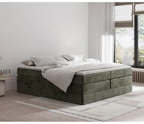 Sötétzöld ágyneműtartós boxspring ágy ágytámla nélkül 140x200 cm Juniper – Maison de Rêve