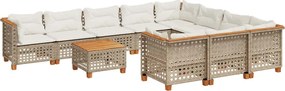 vidaXL 11 részes bézs polyrattan kerti ülőgarnitúra párnákkal