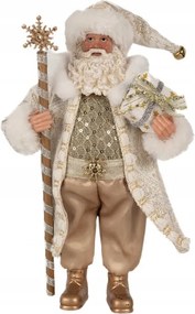 Karácsonyi Mikulás arany kabátban és bottal 27 cm