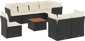 vidaXL 9 részes fekete polyrattan kerti ülőgarnitúra párnákkal