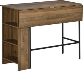 HOMCOM Bővíthető Bárasztal Bistro Asztal Étkezőasztal 3 Polccal és Fémszerkezettel Konyhához 120x76x91.4 cm Barna | Aosom