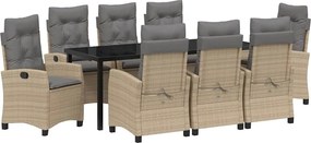 vidaXL Kert étkező szett párnával 9 pcs Bézs polirattan
