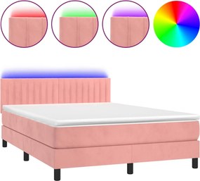 vidaXL rózsaszín bársony rugós és LED-es ágy matraccal 140x190 cm