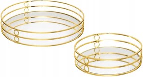 Fém tálca tükörrel arany kerek szett 2db