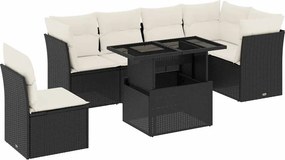 vidaXL 7 részes fekete polyrattan kerti ülőgarnitúra párnával