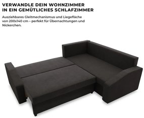 Grande Plus sarokkanapé, jobboldali, szövet anyag, fekete