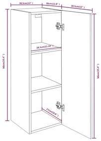 4 db füstös tölgy színű szerelt fa TV-szekrény 30,5x30x90 cm