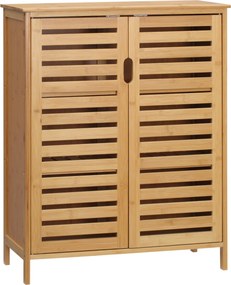 kleankin Fürdőszobai Szekrény, Mosdószekrény 2 Rácsozott Ajtóval, 2 Belső Polccal, Bambusz Tárolószekrény Fürdőszobába, Nappaliba 68 x 32 x 86 cm Term
