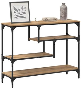 Konzolasztal polcokkal kézműves tölgy 100 x 30 x 75 cm Faanyag