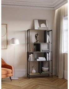 Fekete-natúr színű könyvespolc tölgyfa dekorral 88x175 cm Alabama – Marckeric