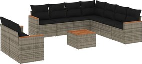 vidaXL 10 részes szürke polyrattan kerti ülőgarnitúra párnákkal