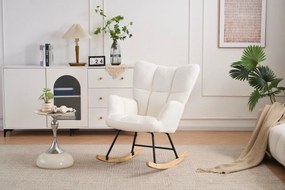 Hintaszék, relaxációs szék, szoptatós fotel plüss szövet kárpitozással, fehér színű