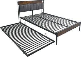 Ágy ágyráccsal és kihúzható pótággyal, 160x200, fekete/szürke, NORDO
