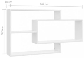 magasfényű fehér szerelt fa fali polc 104 x 20 x 58,5 cm