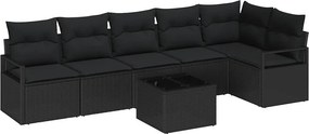 vidaXL Kerti Kanapé Szett párnával tárolóval 7 pcs Fekete polirattan