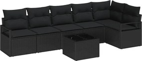 vidaXL Kerti Kanapé Szett párnával tárolóval 7 pcs Fekete polirattan