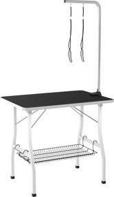 PawHut Kutya Ápoló Asztal, Összecsukható Ápoló Asztal Kutyák Számára, Ápoló Asztal Kiegészítő Szerelővel és Hurkokkal, Szőr Szárításhoz, Szőr Vágáshoz