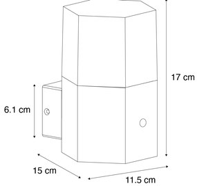 Kültéri fali lámpa fekete füstüveg hatszöglettel és szürkületi érzékelővel - Denmark