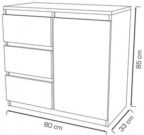 Washington 3S1F Komód Fehér