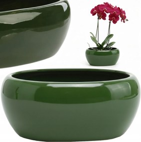 Kerámia kaspó hosszúkás zöld fényes Ø 23x12 cm H 13 cm vintage