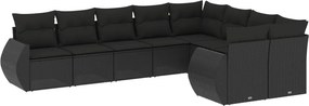 vidaXL 9 részes fekete polyrattan kerti ülőgarnitúra párnákkal