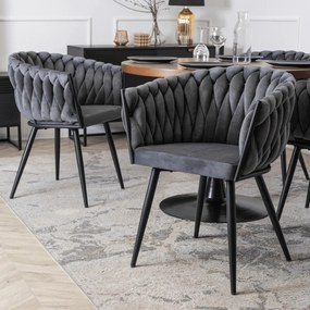 Fonott bársony szék szürke színben, ELENA