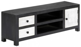 szürke/fehér kézzel faragott mangófa TV-szekrény 120x30x40 cm