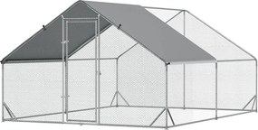 PawHut Külső Tyúkól Futótér, Acél, 300 x 400 x 200 cm Tyúk Ketrec Takarással, Ajtóval, 8-12 Tyúkhoz, Kisállatokhoz, Ezüst | Aosom