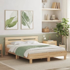sonoma tölgy színű ágykeret fejtámlával és LED-del 150x200 cm