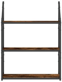 3 szintes füstös tölgy színű szerelt fa falipolc 60x21x78,5 cm