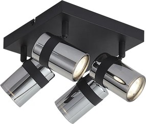 Fekete mennyezeti spotlámpa füstüveggel, 4 lámpás, forgatható és dönthető - Gianni