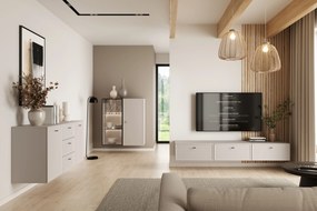 Lorini fali TV szekrény 200 cm fiókos - kasmír / fekete T-bar fogantyú