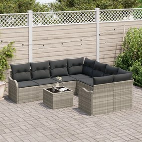 9 Darabos Kert Sofa Szett Párnákkal Világosszürke Poli Rattan