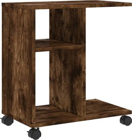 vidaXL füstös tölgy színű szerelt fa kisasztal kerekekkel 50x30x55 cm