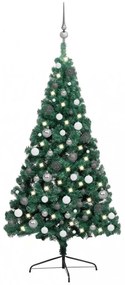 Zöld fél műkarácsonyfa LED-fényekkel és gömbszettel 240 cm