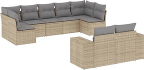 vidaXL 9 részes bézs polyrattan kerti ülőgarnitúra párnákkal