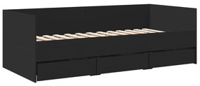 fekete kanapéágy fiókkal matrac nélkül 90x190 cm