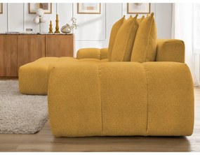 Mustársárga zsenília kinyitható-tárolóhelyes sarokkanapé (bal oldali-heverő résszel) Everest – Bobochic Paris