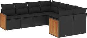 vidaXL 8 részes fekete polyrattan kerti ülőgarnitúra párnákkal