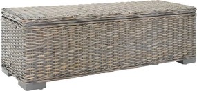 vidaXL szürke natúr kubu rattan és tömör mahagóni fa tárolódoboz 110 cm