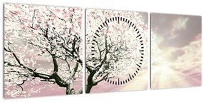 Rózsaszín fa képe (órával) (90x30 cm)