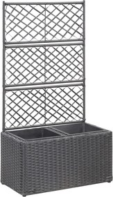 vidaXL fekete rácsos polyrattan magaságyás 2 kaspóval 58 x 30 x 107 cm