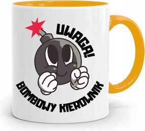 Sárga Bögre Vezetőnek Bomba Vezető Nyomtatott Fényképpel